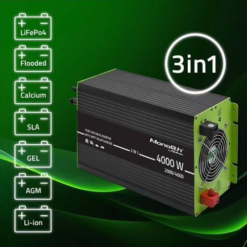 Qoltec Przetwornica solarna Monolith 3w1 z funkcją ładowania AC | MPPT | UPS | ATS | 2000W | 4000W | 12V na 230V | Czy