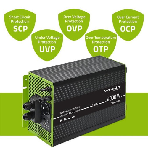Qoltec Przetwornica solarna Monolith 3w1 z funkcją ładowania AC | MPPT | UPS | ATS | 2000W | 4000W | 12V na 230V | Czy