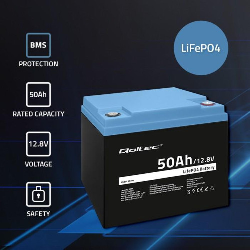 QOLTEC AKUMULATOR LIFEPO4 LITOWO-ŻELAZOWO-FOSFORANOWY | 12.8V | 50AH | 640WH | BMS-17582029