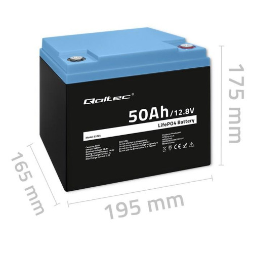 QOLTEC AKUMULATOR LIFEPO4 LITOWO-ŻELAZOWO-FOSFORANOWY | 12.8V | 50AH | 640WH | BMS-17582032