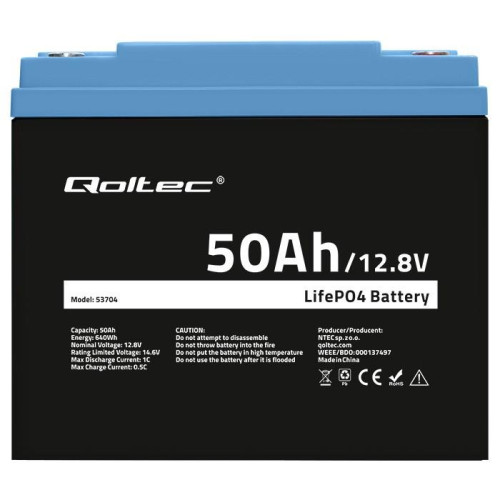 QOLTEC AKUMULATOR LIFEPO4 LITOWO-ŻELAZOWO-FOSFORANOWY | 12.8V | 50AH | 640WH | BMS-17582035
