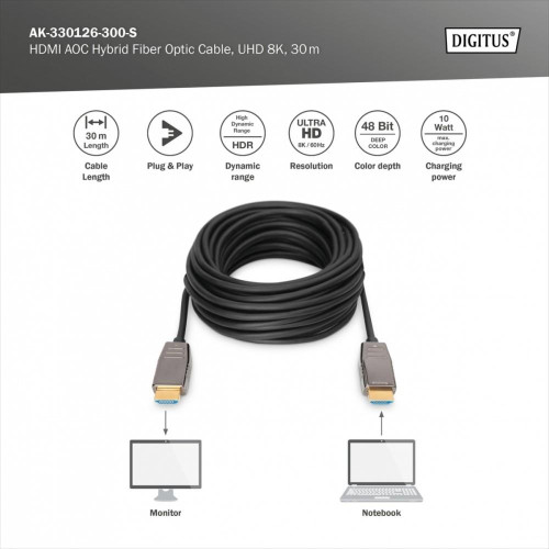 Kabel połączeniowy hybrydowy AOC HDMI 2.1 Ultra High Speed 8K/60Hz UHD HDMI A/HDMI A M/M 30m Czarny-17720330
