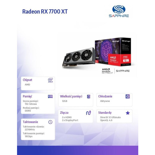Karta graficzna Radeon RX 7700 XT NITRO+GAMING OC 12GB GDDR6 192bit 2DP-17721407