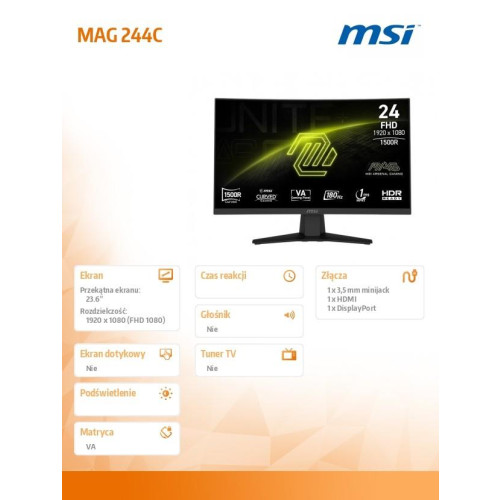 Monitor gamingowy MAG 244C 23,6 cala/LED/FHD/Curv/180Hz/Black-17723124