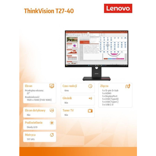Monitor ThinkVision T27-40 27 cali 64A5MAT6EU-17723300