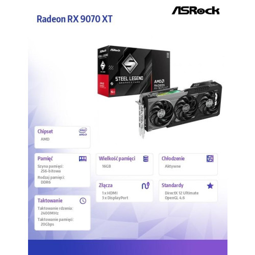 Karta graficzna Radeon RX 9070 XT STEEL LEGEND DARK 16GB GDDR6 256bit 3DP/HDMI-17724372