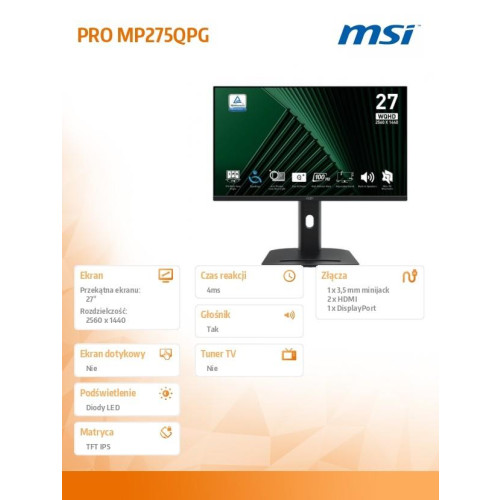 Monitor PRO MP275QPG 27 cali LED/WQHD/Flat/100Hz/Black-17724657