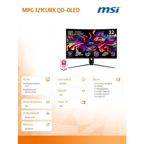 Monitor MPG 321CURX QD-OLED/31.5 cala/LED/UHD/Curv/240/Black-17724664