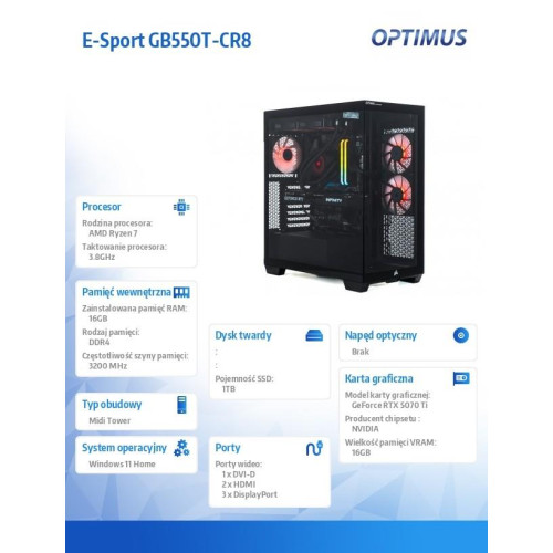 Komputer E-Sport GB550T-CR8 Ryzen 7 5800X/16GB/1TB/RTX 5060 Ti 16GB/W11H-17724758