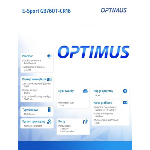 Komputer E-Sport GB760T-CR16 i5-14400F/16GB/1TB/RTX 5060 Ti 16GB/W11H-17724760