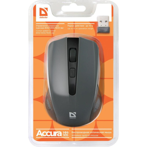 DEFENDER MYSZ BEZPRZEWODOWA ACCURA MM-935 RF SZARA OPTICAL 1600DPI 4P 52936-1774529