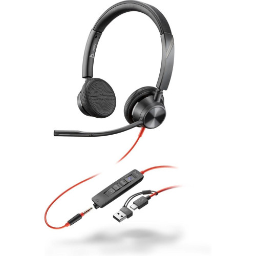 Słuchawki przewodowe POLY Blackwire 3325 Stereo Microsoft Teams Certified USB-C Headset 3.5mm Plug USB-C/A Adapter Przewodowa Opaska na głowę Biuro/ce