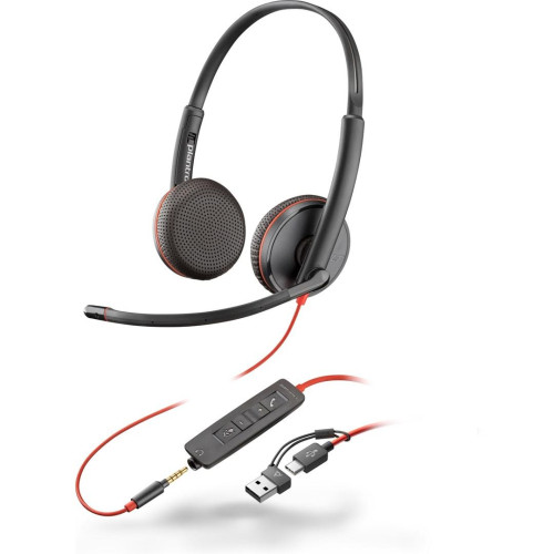 Poly Blackwire 3225 Stereo USB-C Headset +3.5mm Plug +USB-C/A Adapter (Bulk)-18020808