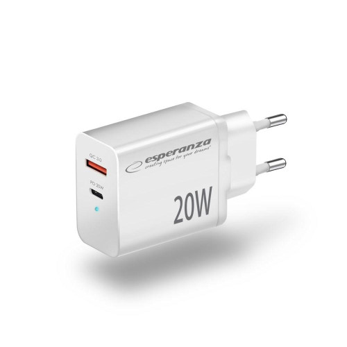 ESPERANZA ŁADOWARKA SIECIOWA 20W USB-C PD 20W / USB-A QC 3.0 18W BIAŁA EZC105W-18101824