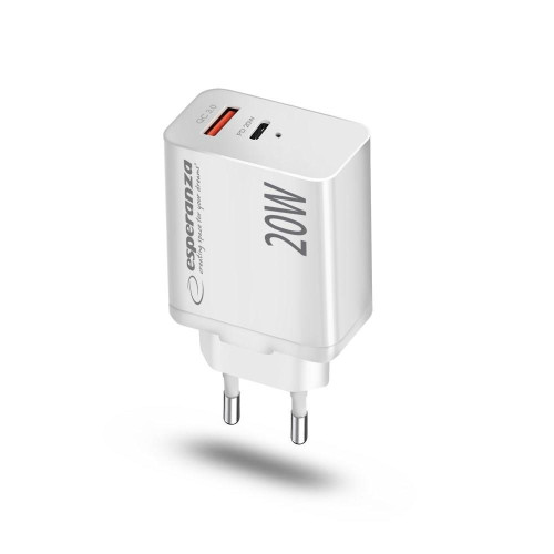 ESPERANZA ŁADOWARKA SIECIOWA 20W USB-C PD 20W / USB-A QC 3.0 18W BIAŁA EZC105W-18101825