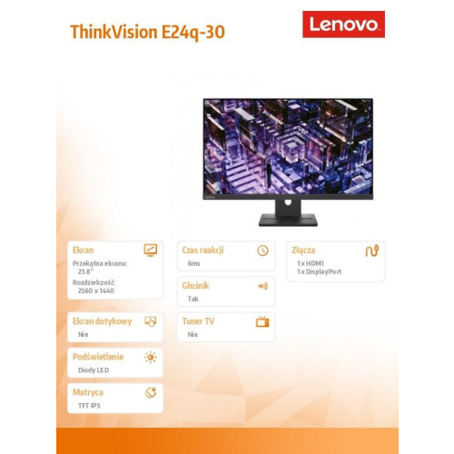 Monitor ThinkVision 23.8 cala E24q-30 63ECGAT2EU-18366458