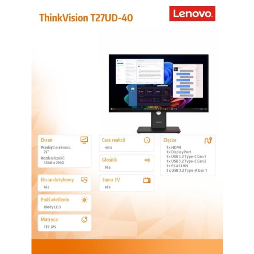 Monitor 27 cali ThinkVision T27UD-40 64AFGAT2EU-18368317