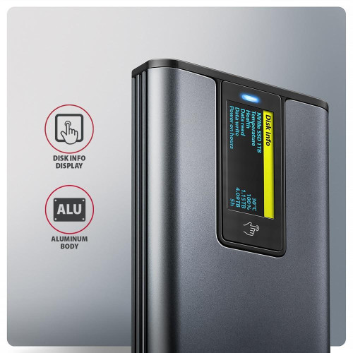 EEM2-SD2 Obudowa zewnętrzna aluminiowa bezśrubowa USB-A/C 3.2 Gen2 M.2 NVMe/SATA display LCD-18368434