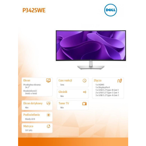 Monitor P3425WE 34.1 cala IPS Curved WQHD (3440x1440)/21:9/HDMI/DP/USB-C/3xUSB/3Y AES&PPG-18371897