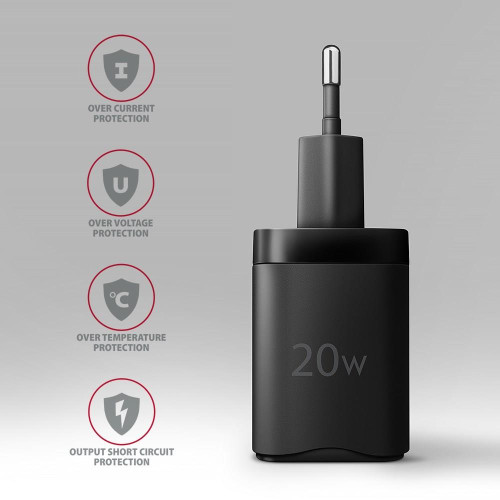 Axagon ACU-PQ20 wall charger QC3.0/AFC/FCP+ PD type-C 20 W - schwarz - USB Typ C Telefon komórkowy, Smartfon, Smartwatc