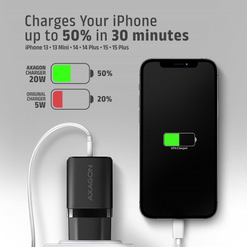 Axagon ACU-PQ20 wall charger QC3.0/AFC/FCP+ PD type-C 20 W - schwarz - USB Typ C Telefon komórkowy, Smartfon, Smartwatc