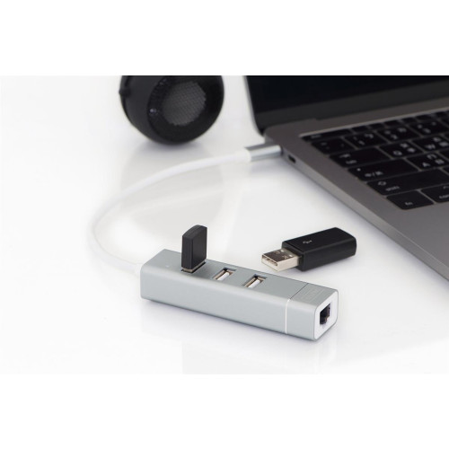 Digitus 3-portowy hub USB 2.0 i adapter LAN Fast Ethernet ze złączem Type-C™-18592587