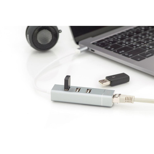 Digitus 3-portowy hub USB 2.0 i adapter LAN Fast Ethernet ze złączem Type-C™-18592588