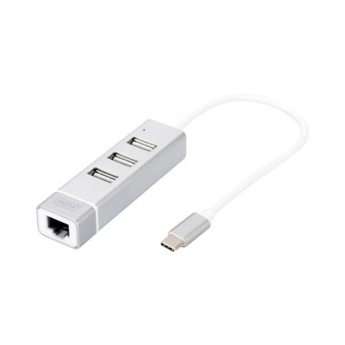 Digitus 3-portowy hub USB 2.0 i adapter LAN Fast Ethernet ze złączem Type-C™