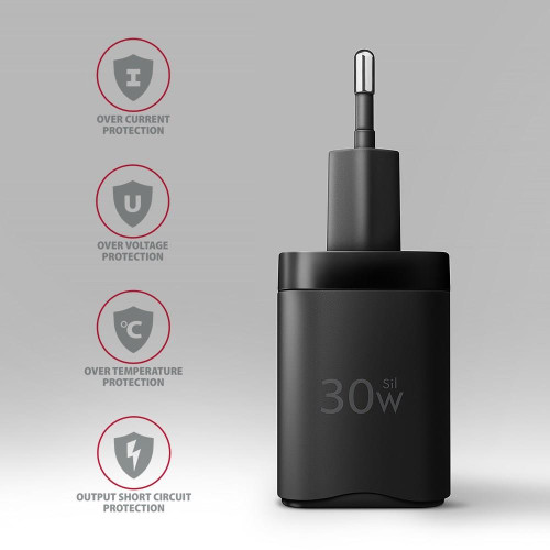 Axagon ACU-PD30 kroviklis jungiama tinkl PD 30W, 1x port USB-C, PD3.0/QC3.0/AFC/FCP/Apple Juoda Telefon komórkowy, Smar