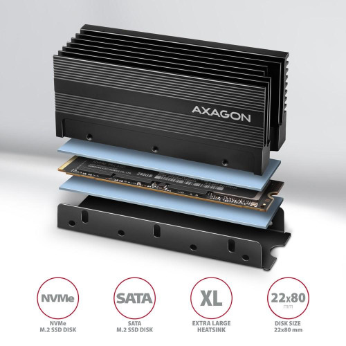 Axagon CLR-M2XL system chłodzenia komputerów M.2 NVMe SSD, Dysk SSD Radiator Czarny 1 szt.-18814091