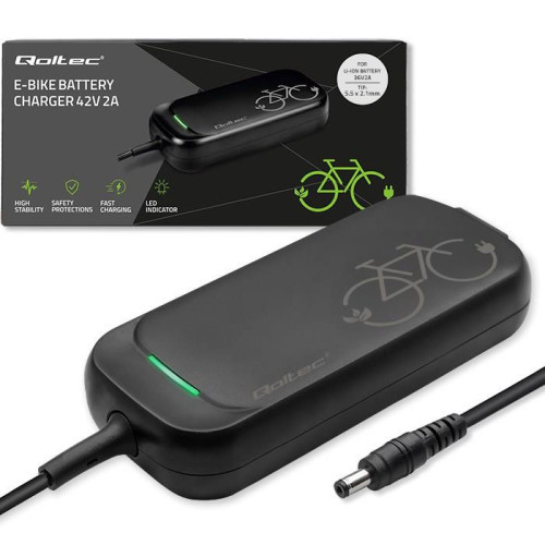 Qoltec Szybka Ładowarka do roweru skutera elektrycznego 36V | 42V | 2A | 5.5*2.1 | wodoodporna +kabel zasilający