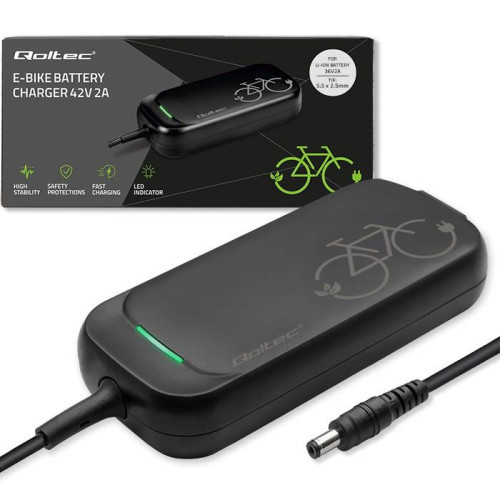 Qoltec Szybka Ładowarka do roweru skutera elektrycznego 36V | 42V | 2A | 5.5*2.5 | wodoodporna +kabel zasilający