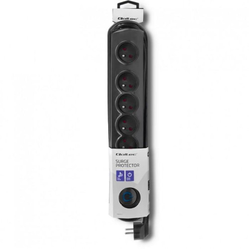 Qoltec 50172 ochrona przeciwprzepięciowa Czarny 6 x gniazdo sieciowe 230 V 5 m-18824797