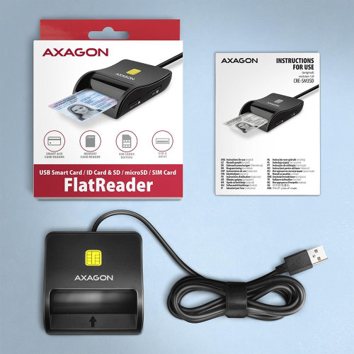 Axagon CRE-SM3SD USB Smart card & SD/microSD/SIM Flat czytnik do kart chipowych Wewnętrzna USB 2.0 Czarny-18836561