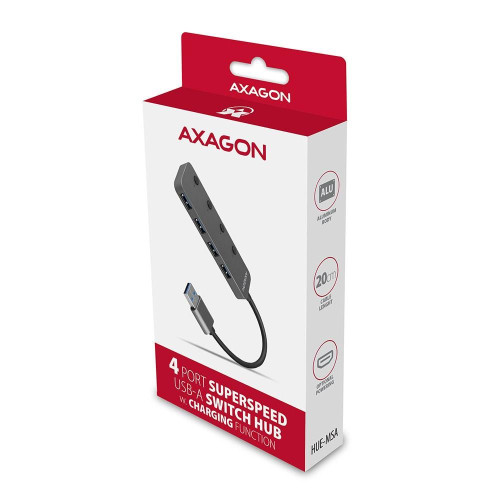 Axagon HUE-MSA Superspeed USB-A Switch Hub 4x USB 3.0 aktiv - 20cm schwarz USB 3.2 Gen 1 (3.1 Gen 1) Type-A 5000 Mbit/s 