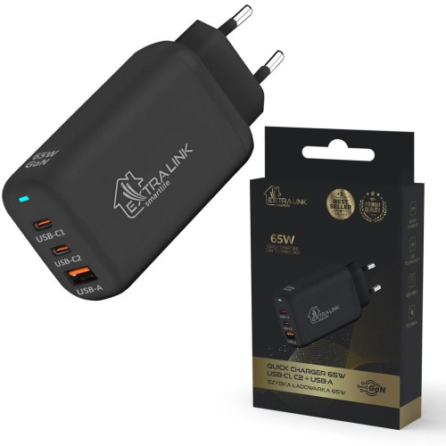 Extralink Smart Life Fast Charger 65W GaN Ładowarka 2x USB-C, USB-A
