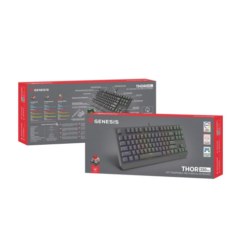 GENESIS Thor 230 TKL klawiatura Gaming USB + RF Wireless + Bluetooth QWERTY Czarny-18917302