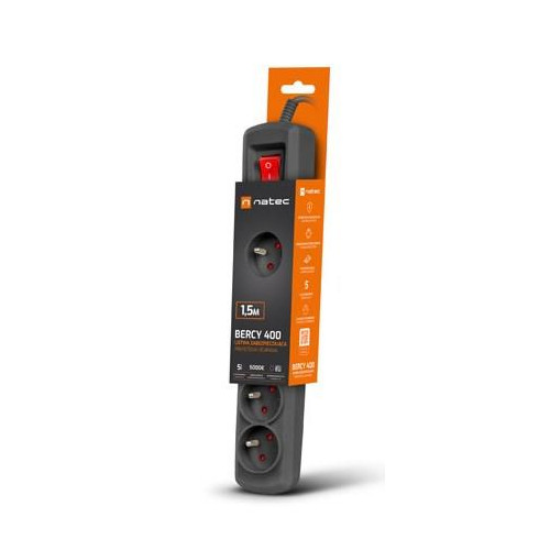 NATEC NSP-1713 ochrona przeciwprzepięciowa Czarny 5 x gniazdo sieciowe 1,5 m-18924399
