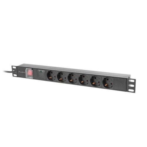 Lanberg PDU-06F-0200-BK rozdzielacz zasilania PDU 6 x gniazdo sieciowe 1U Czarny