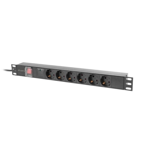 Lanberg PDU-06F-0200-IEC-BK rozdzielacz zasilania PDU 6 x gniazdo sieciowe 1U Czarny