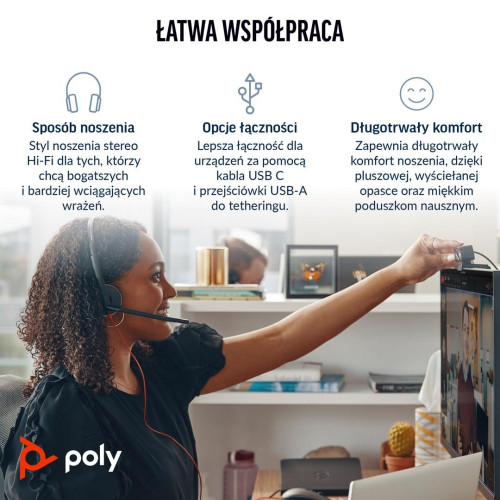 POLY Zestaw słuchawkowy Blackwire 3320 Stereo USB-C z certyfikatem Microsoft Teams + przejściówka USB-C/A-19159885