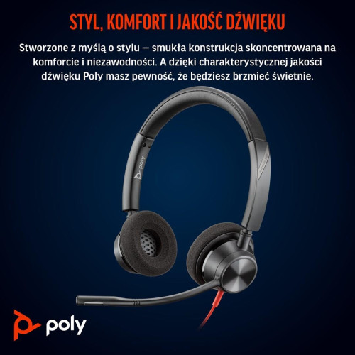 POLY Zestaw słuchawkowy Blackwire 3320 Stereo USB-C z certyfikatem Microsoft Teams + przejściówka USB-C/A-19313226