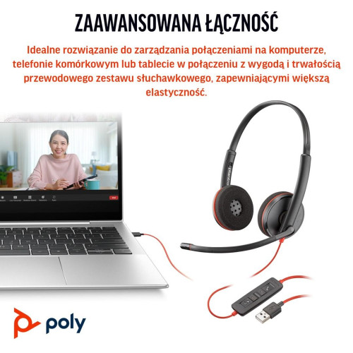 Poly Blackwire 3220 Stereo USB-C Black Headset +USB-C/A Adapter (Bulk)-19337426