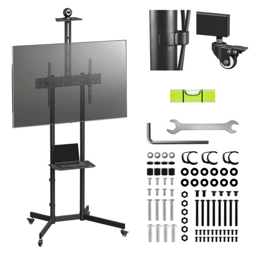 MACLEAN STAND / WÓZEK DO TV, PÓŁKA NA KAMERĘ, NA KÓŁKACH, 37-70", MAX. OBCIĄŻENIE 45KG/5KG PÓŁKA, MAX. VESA 600X400 MC-113 B