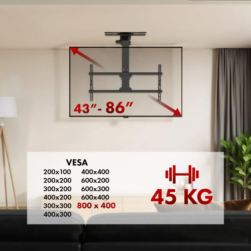 MACLEAN UCHWYT ELEKTRYCZNY DO TV, SUFITOWY, TUYA, MAX. VESA 800X400, REG. W POZ. +90°~-90°, DLA TV 43-86