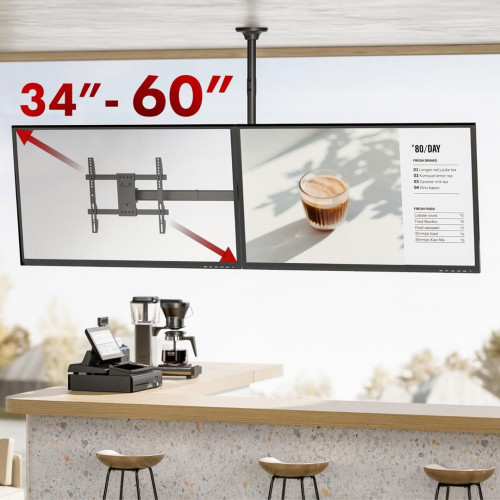 MACLEAN UCHWYT SUFITOWY DLA DWÓCH TV, MAX. OBCIĄŻENIE 2X40KG, 34-60