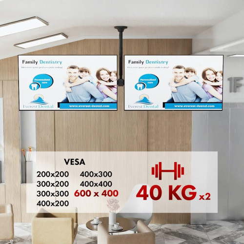 MACLEAN UCHWYT SUFITOWY DLA DWÓCH TV, MAX. OBCIĄŻENIE 2X40KG, 34-60