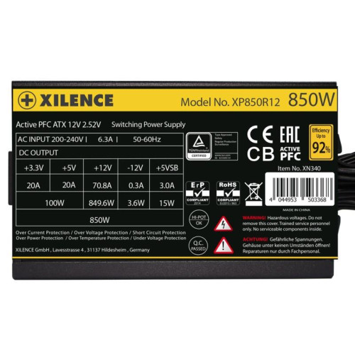Xilence Performance A+ XN340 | XP850R12 moduł zasilaczy 850 W 20+4 pin ATX ATX Czarny-19434370