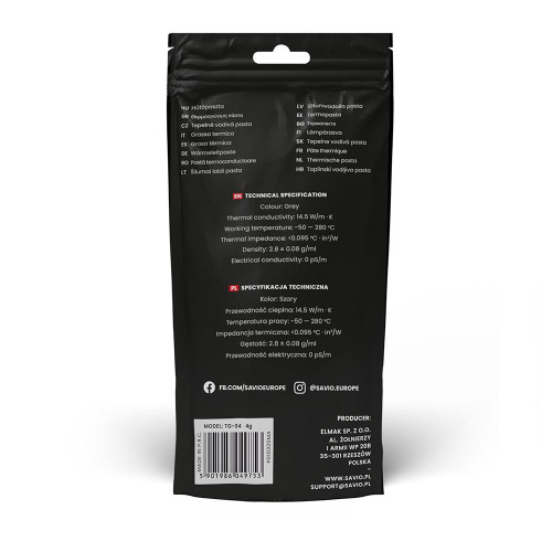 SAVIO PASTA TERMOPRZEWODZĄCA 14,5W/MK, 4G TG-04-19464060