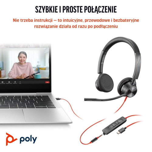 Poly Blackwire 3325 Stereo Microsoft Teams Certified USB-C Headset +3.5mm Plug +USB-C/A Adapter-19684302